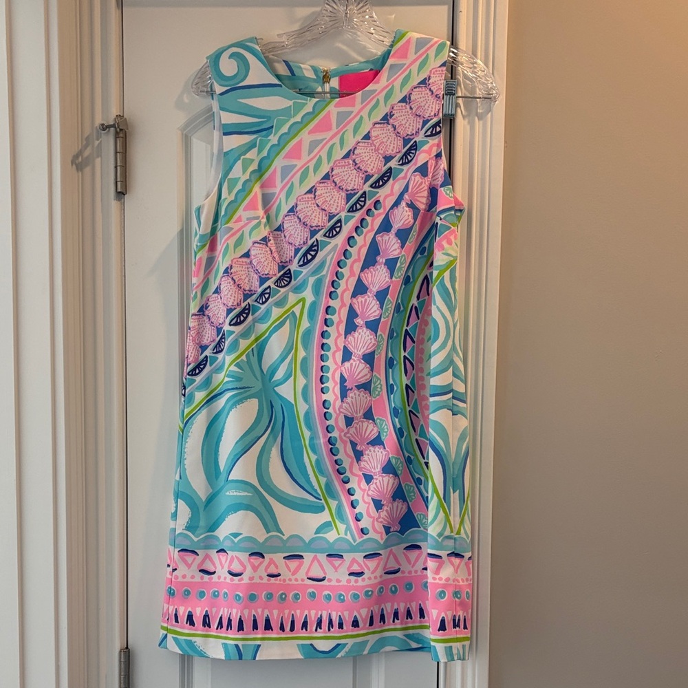 Lilly Pulitzer Bright Pink & Aqua Tropical Print Shift Dress
